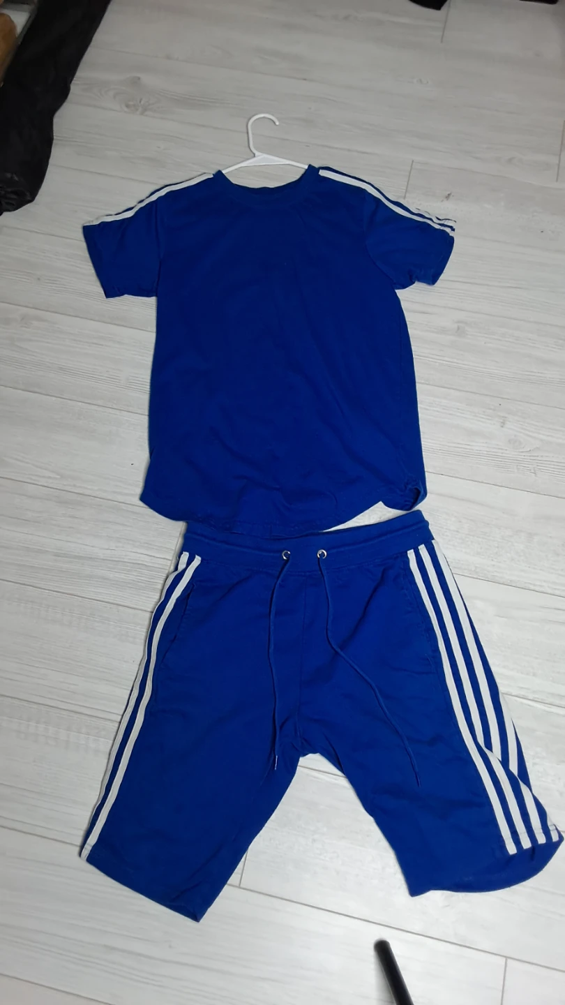 Blue Adidas Style T-Shirt and Shorts Set