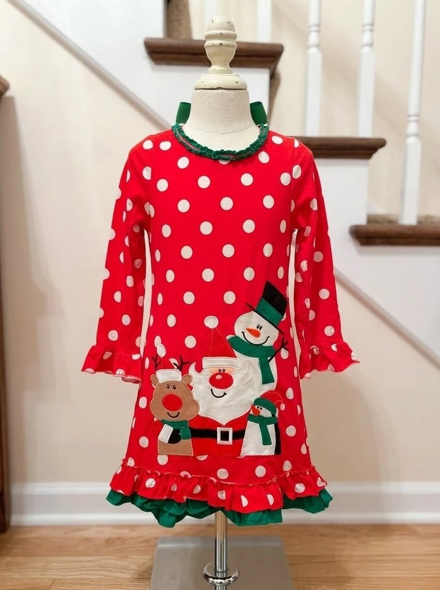 Girls Red and White Polka Dot Christmas Dress