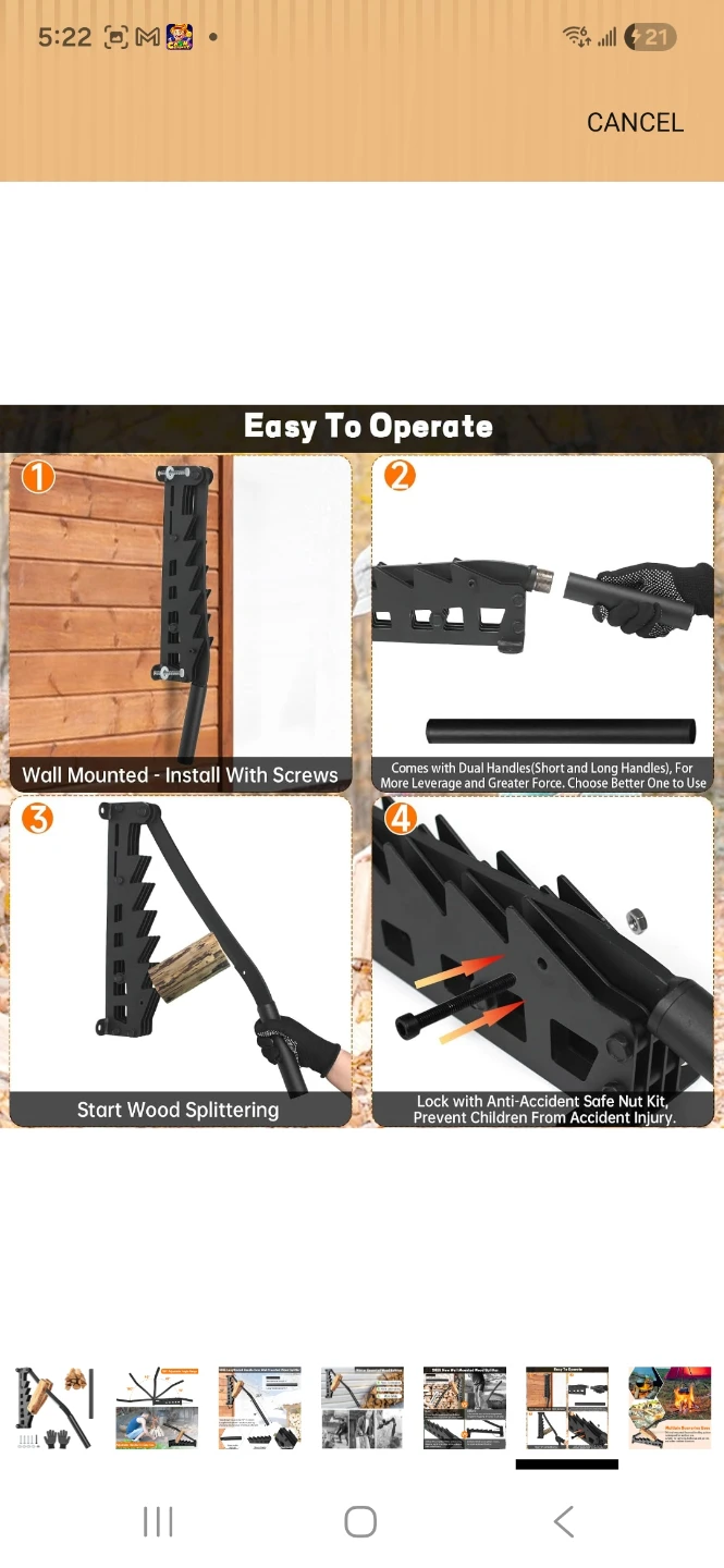 Wall Mounted Wood Splitter with Detachable Handle - photo 3
