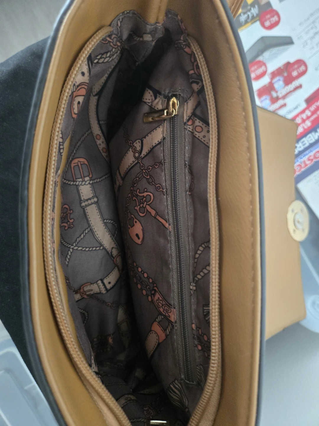 Brown Quilted Shoulder Bag with Gold Circle Clasp - photo 2