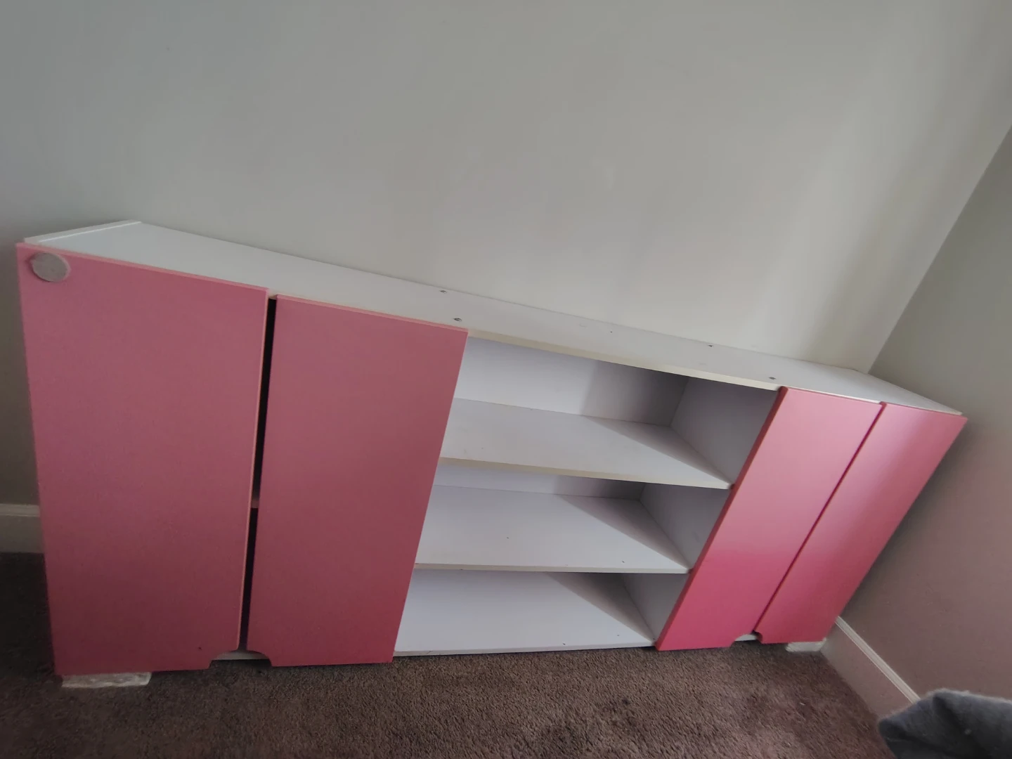 Pink and White Twin Bed Frame with Storage Shelves - photo 2