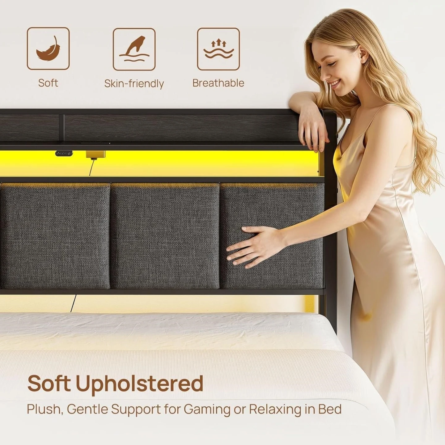 Queen Size Bed Frame with RGB Headboard & 4 Storage Drawers - photo 3