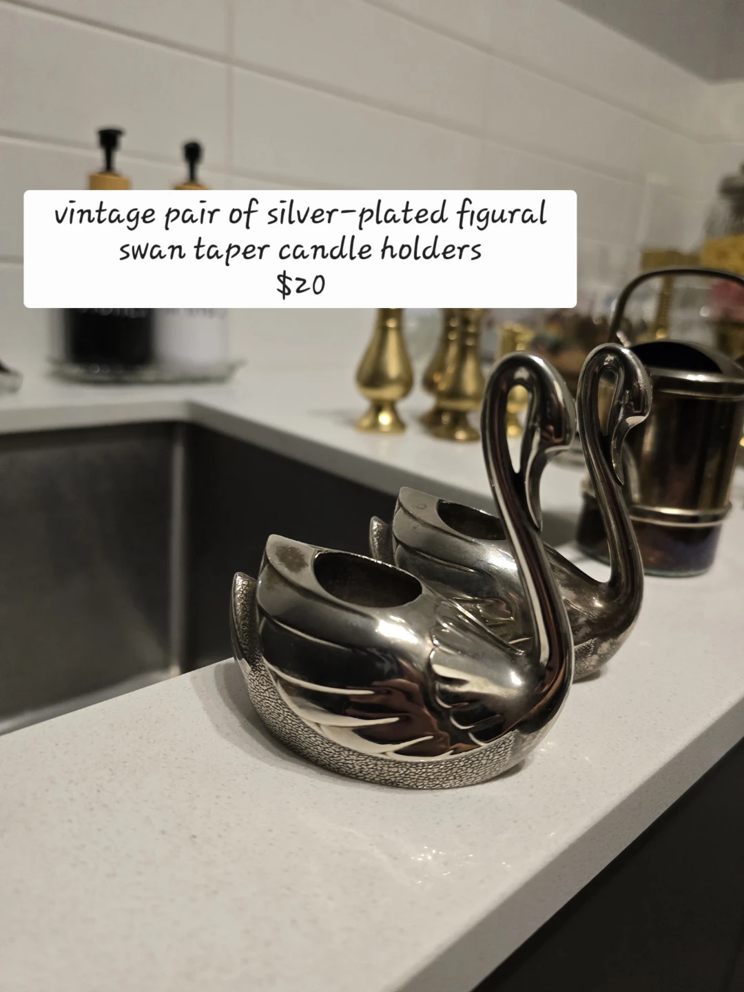 Vintage Silver-Plated Swan Taper Candle Holders - Pair