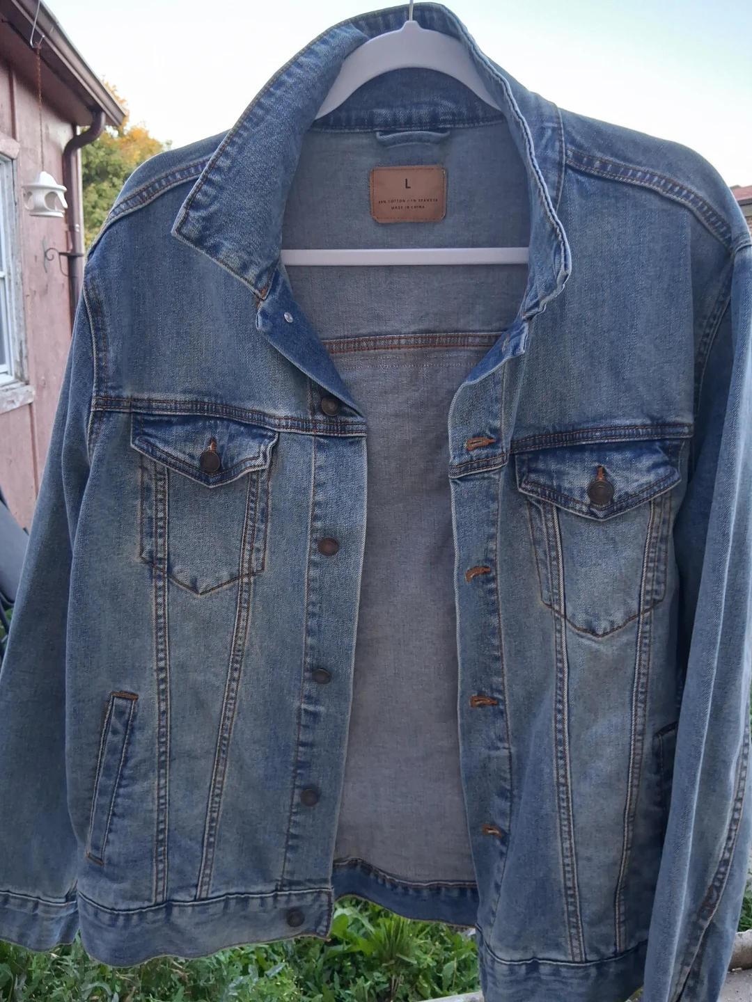 Denim Jacket with Pop Art Design - Size L