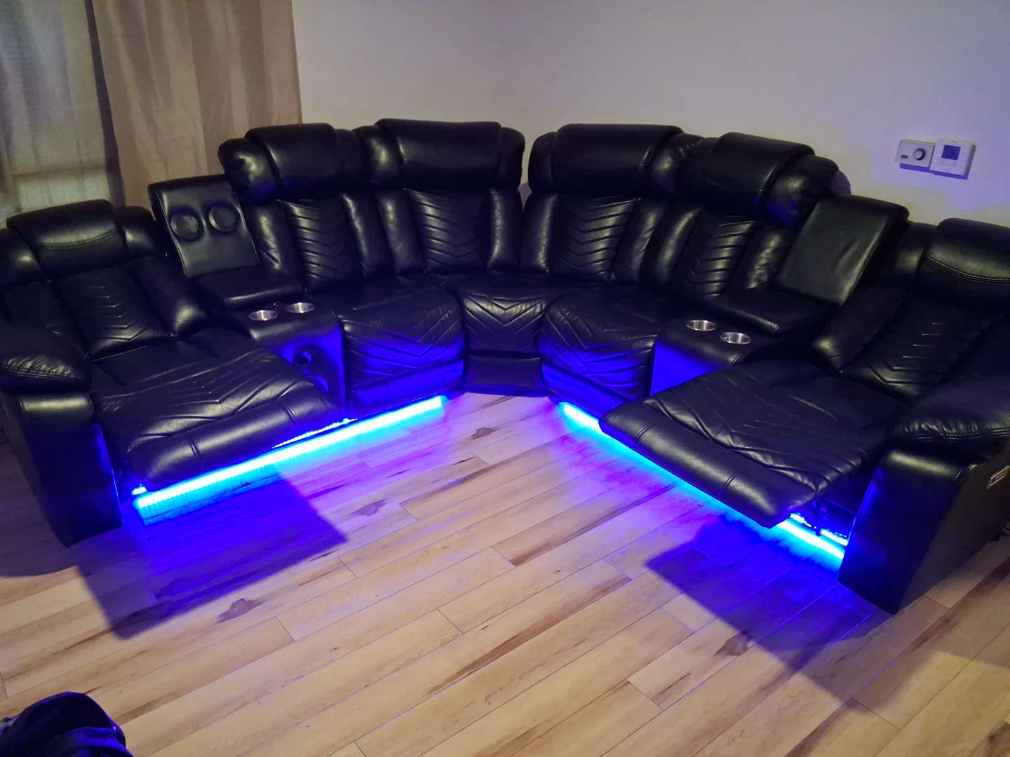 Black Faux Leather Sectional Recliner with LED Lights - photo 4