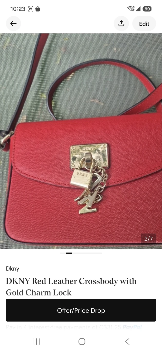 DKNY Red Leather Crossbody Bag with Gold Charm Lock - photo 2