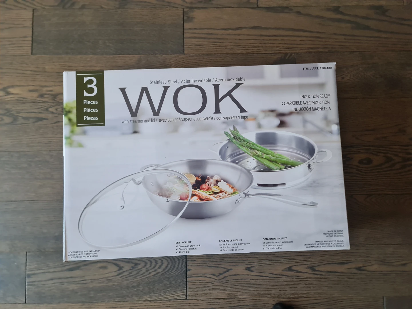 3-Piece Stainless Steel Wok Set with Steamer Basket and Lid