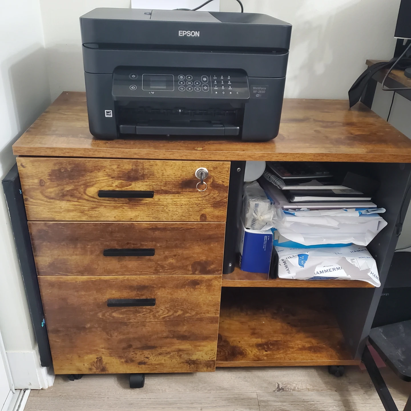 Rustic Mobile 3-Drawer Office File Cabinet