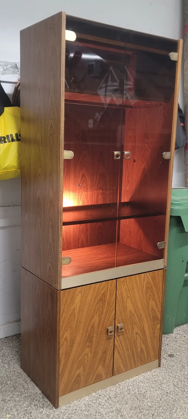Vintage Wood Display Cabinet with Glass Doors - photo 2