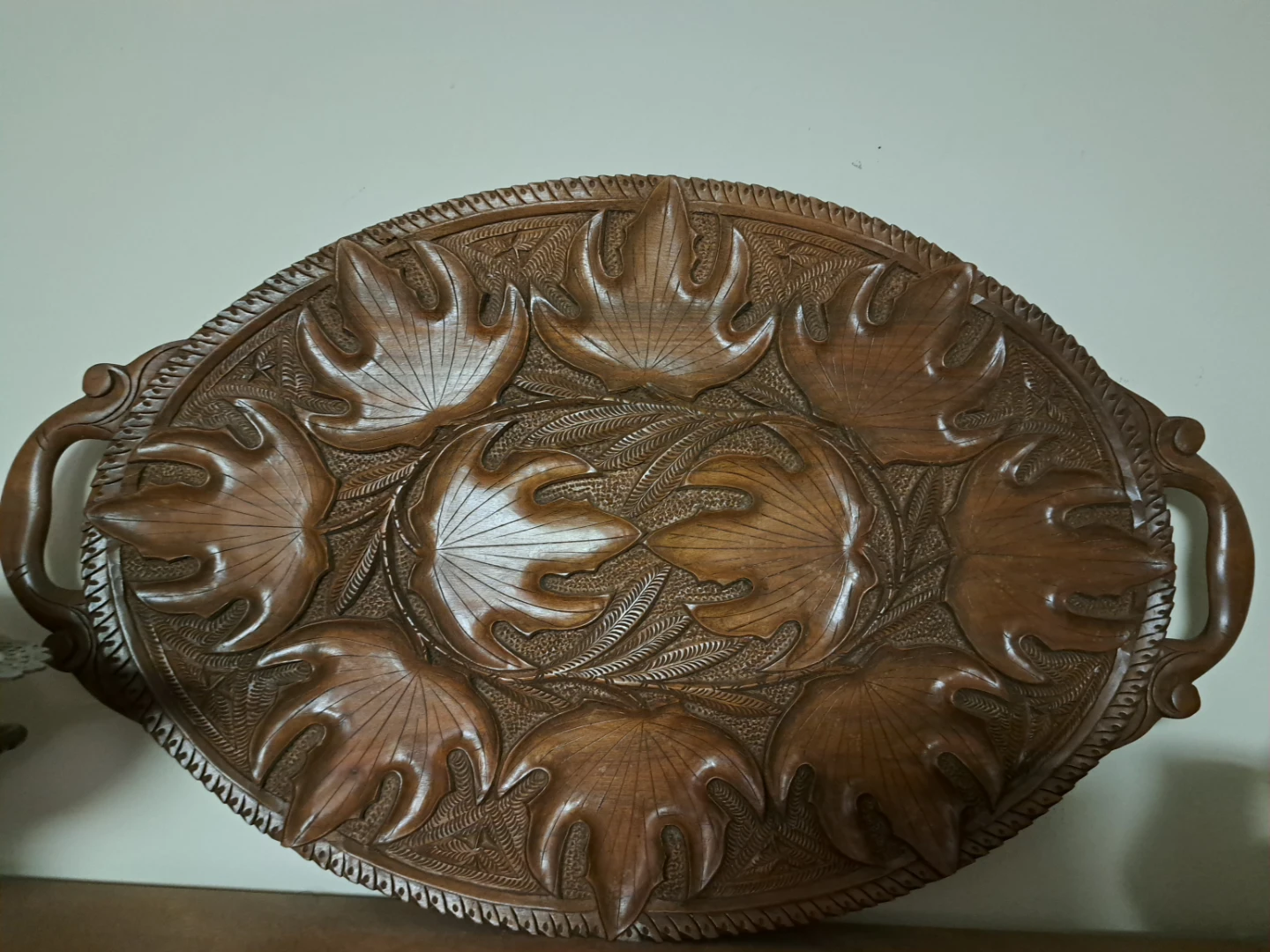 Carved wooden serving tray