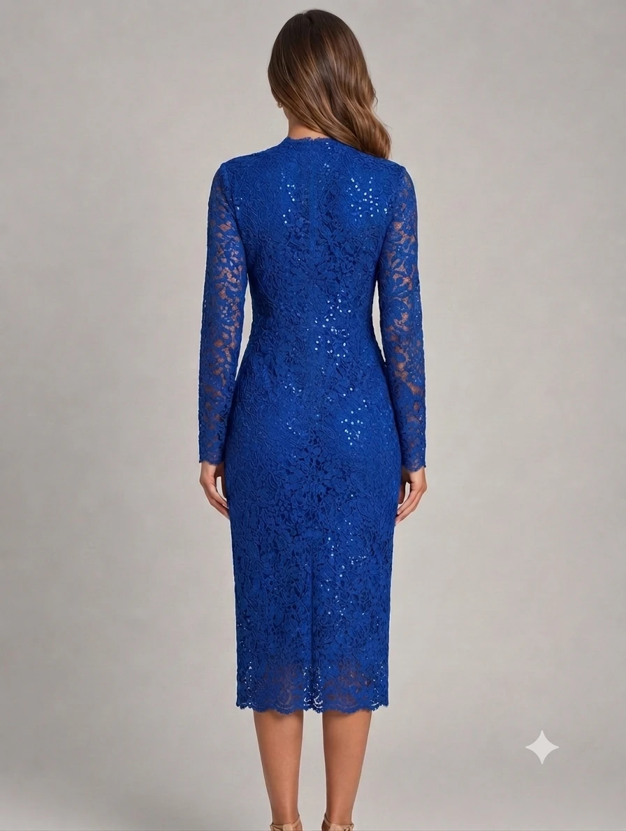 Cobalt Blue Lace V-Neck Midi Dress - photo 2