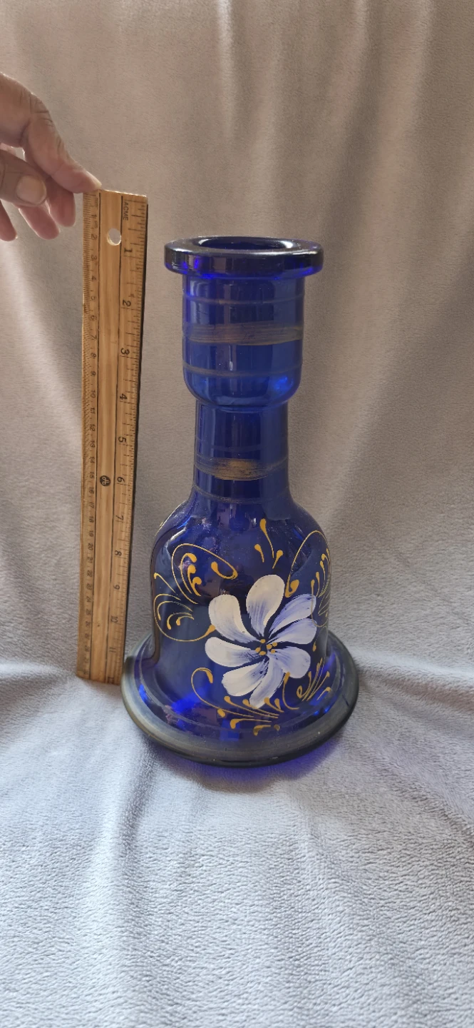 Blue Painted Glass Vase/ Sheesha base