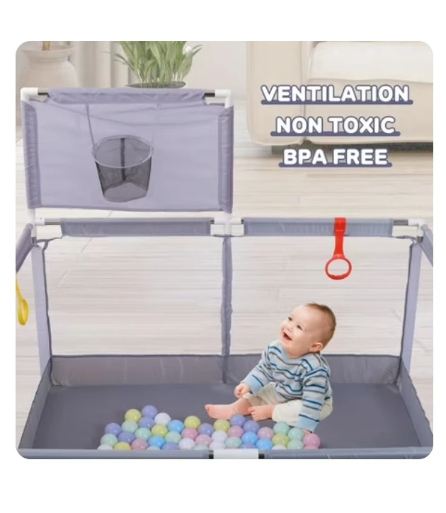 Grey Baby Playpen with Ball Pit and Basketball Hoop - photo 4