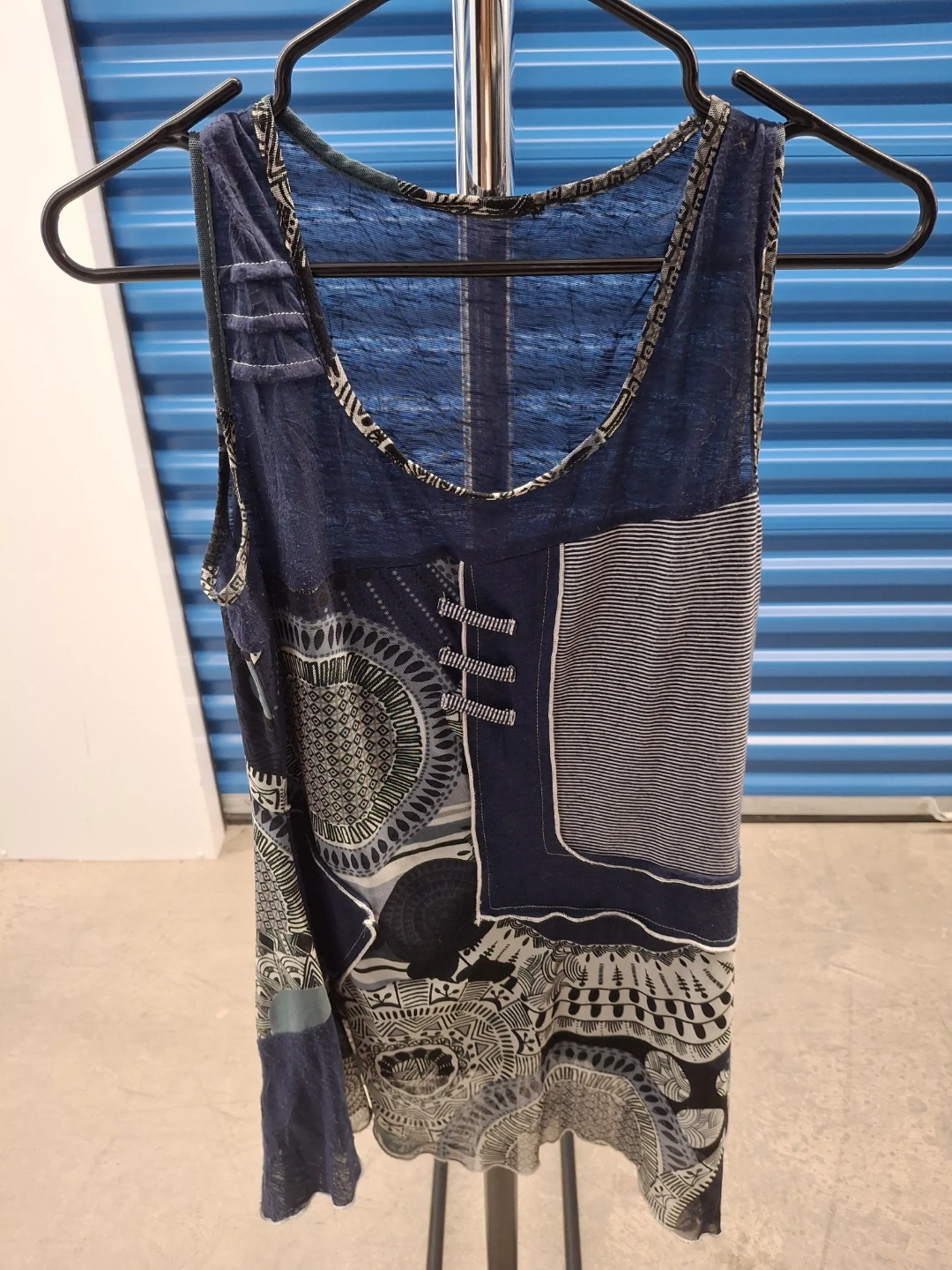 Blue Dress with Patchwork Design