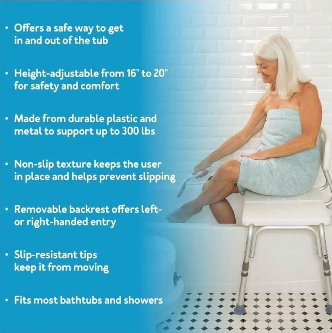Adjustable Shower Bench with Backrest and Armrests - photo 4