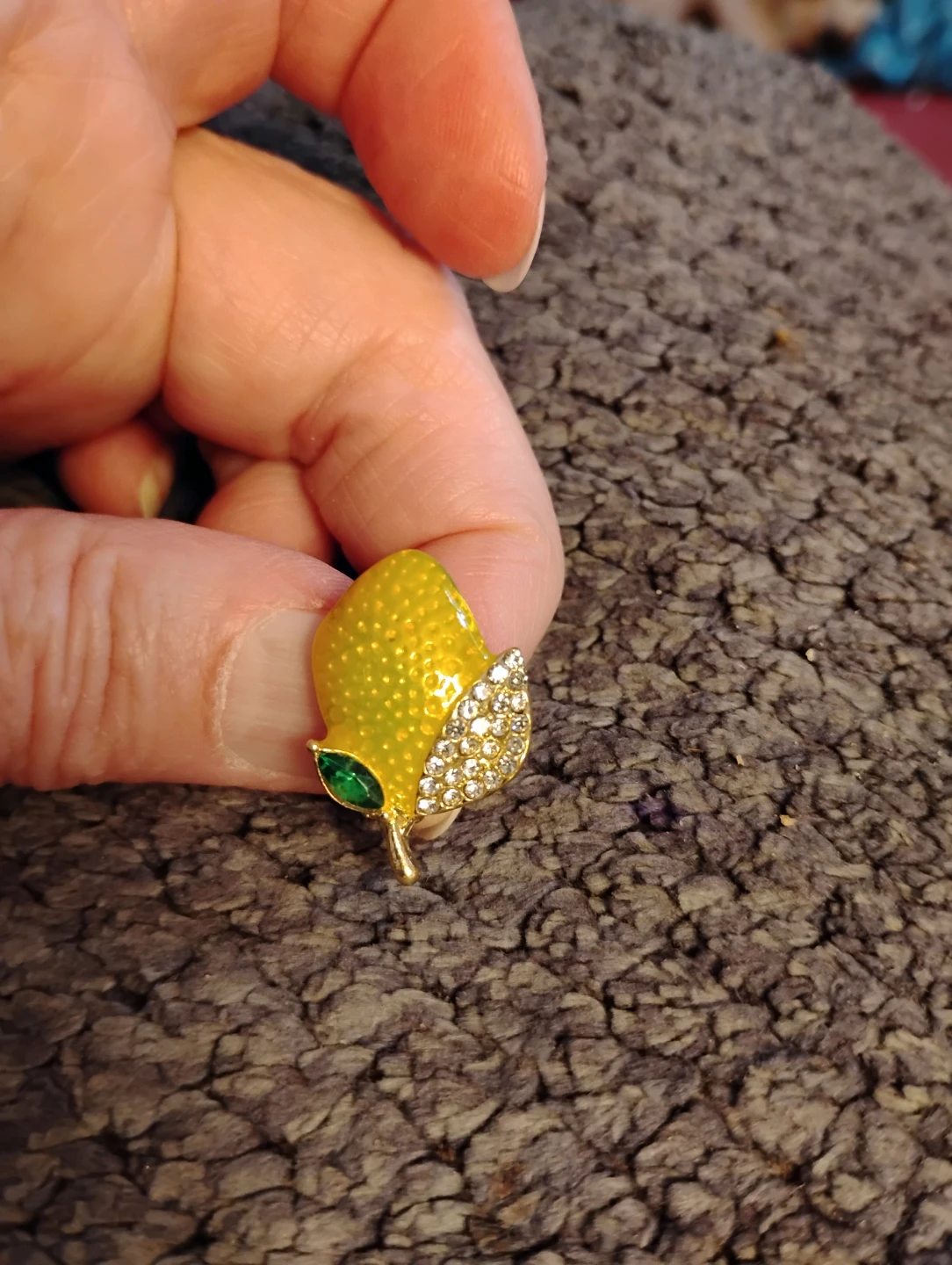 Lemon Brooch Pin with Rhinestones
