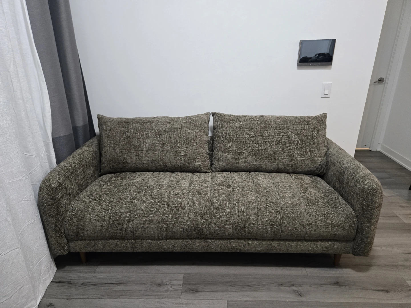 Almost New Home Stagging Use Sofa- Grey Tweed Fabric