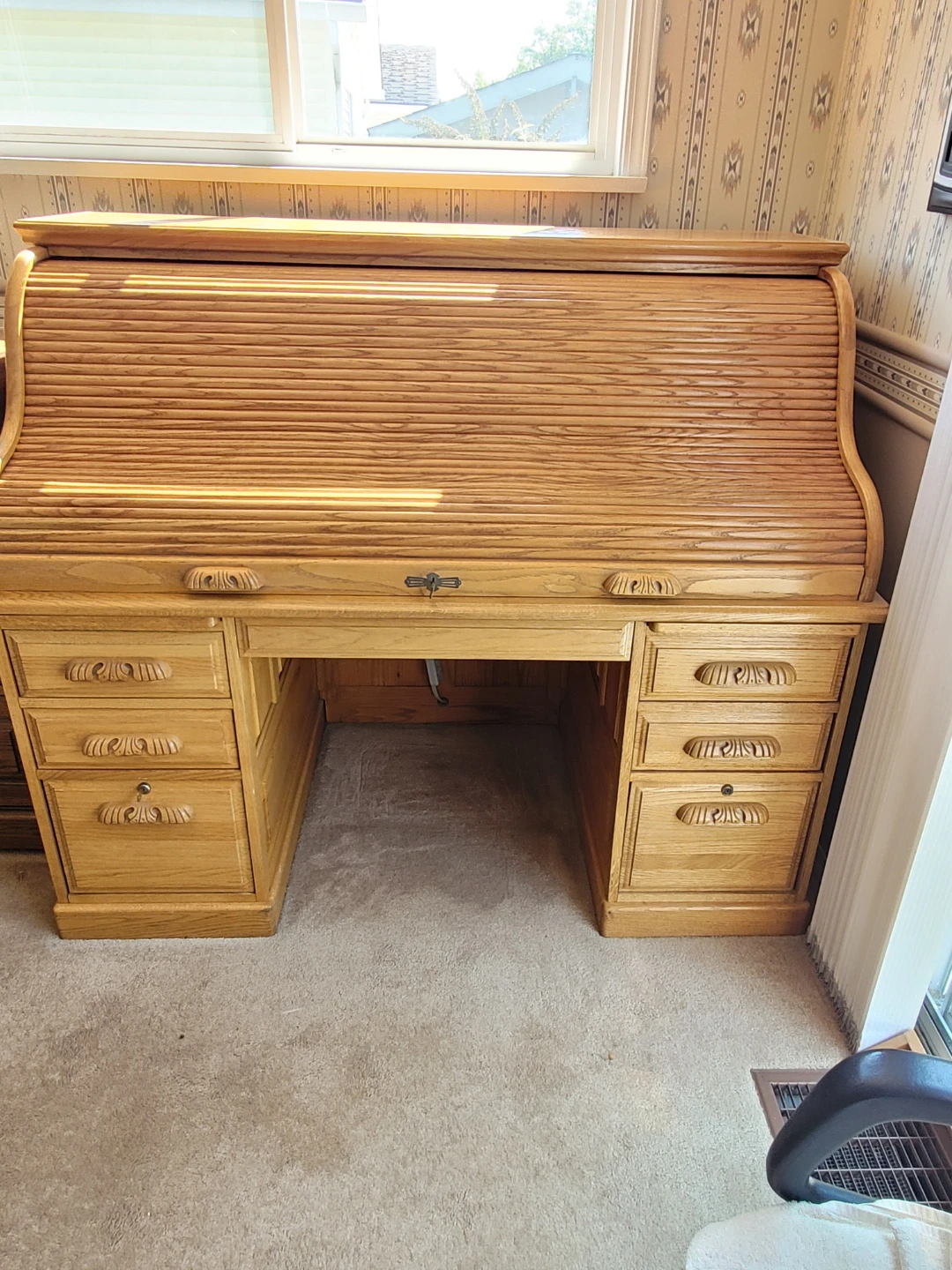 Oak Roll Top Desk with Multiple Drawers - photo 2
