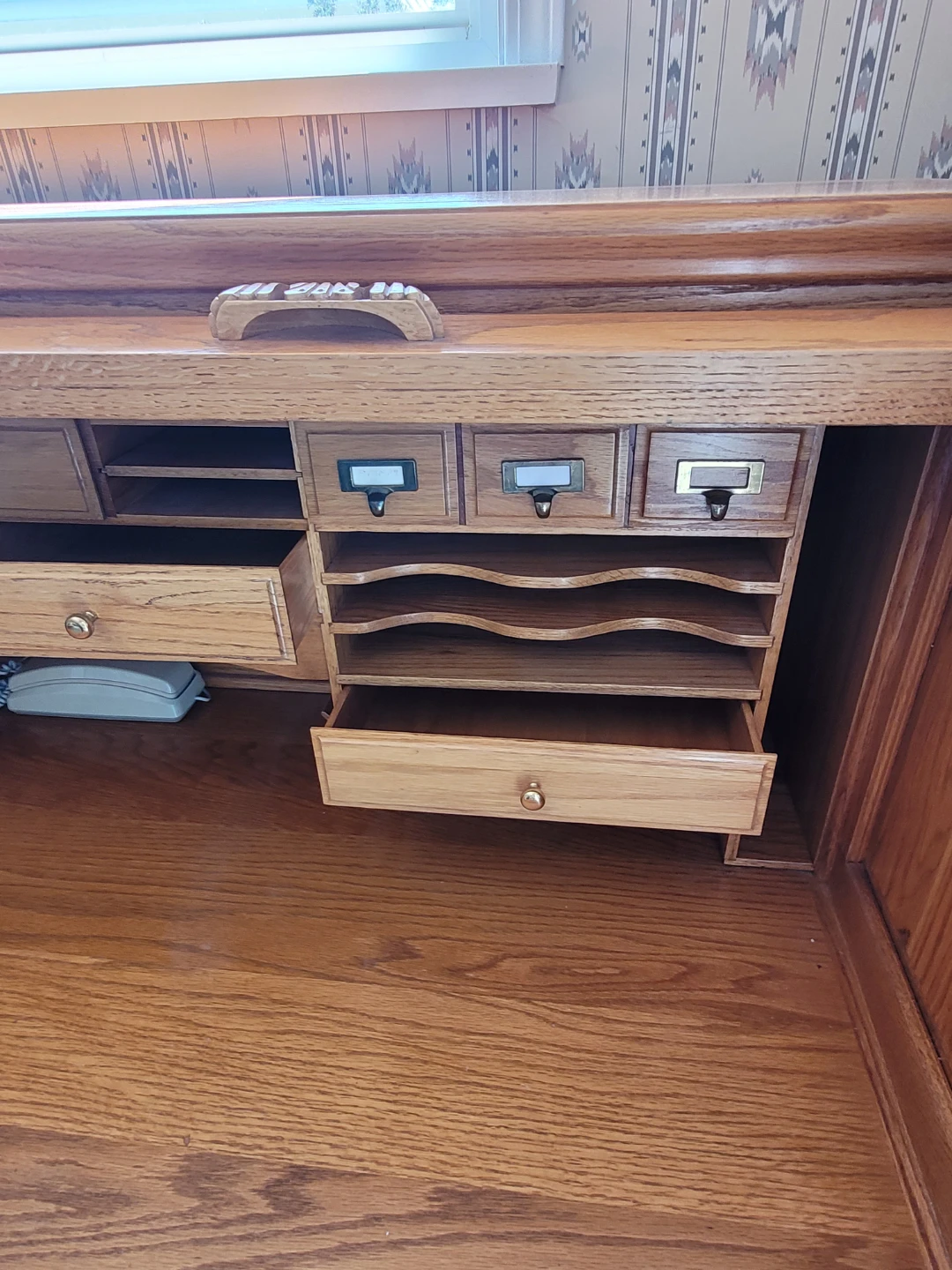 Oak Roll Top Desk with Multiple Drawers - photo 4