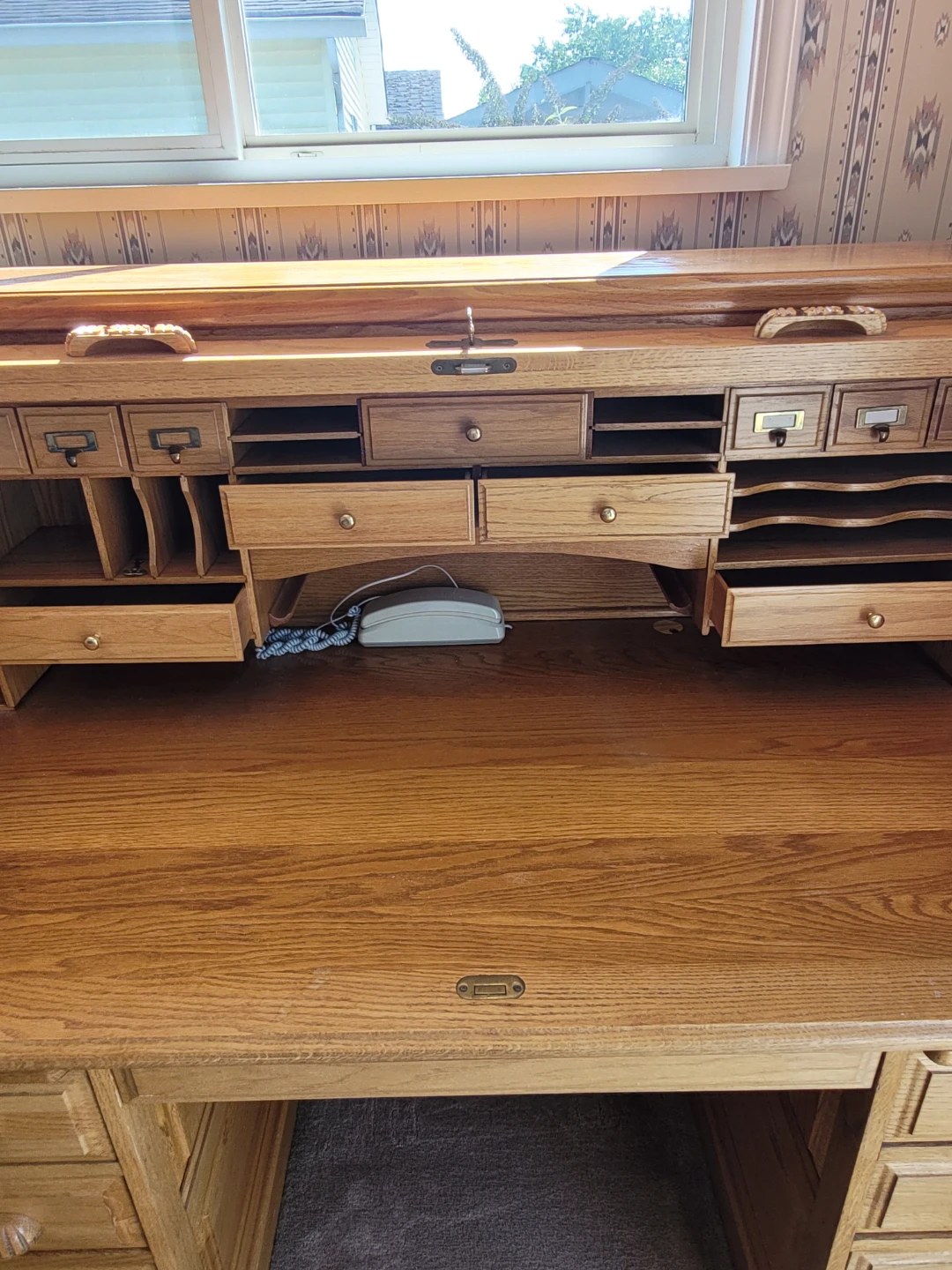 Oak Roll Top Desk with Multiple Drawers - photo 5