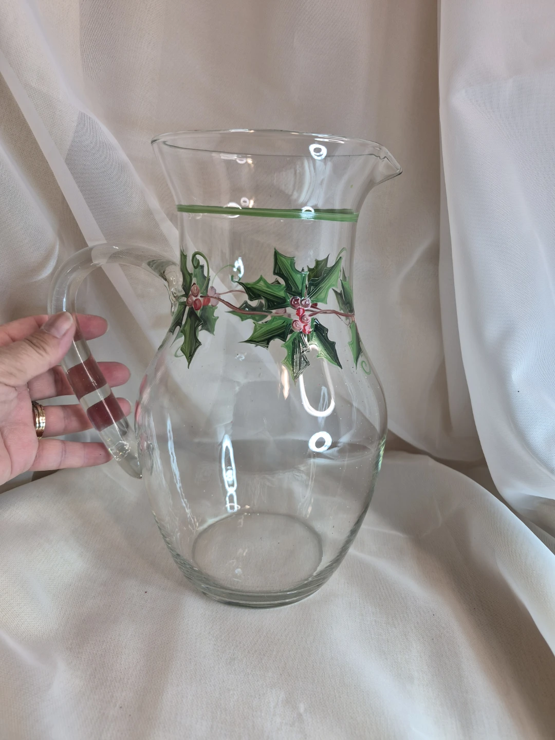 Vintage Hand Painted Holiday Christmas Glass Water etc. Jug - photo 2
