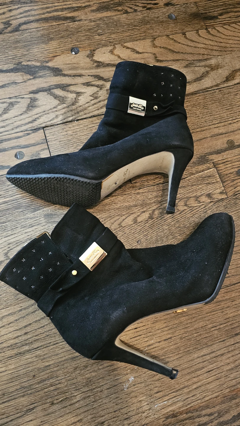 Black Fold-Over Ankle Boots with Studs