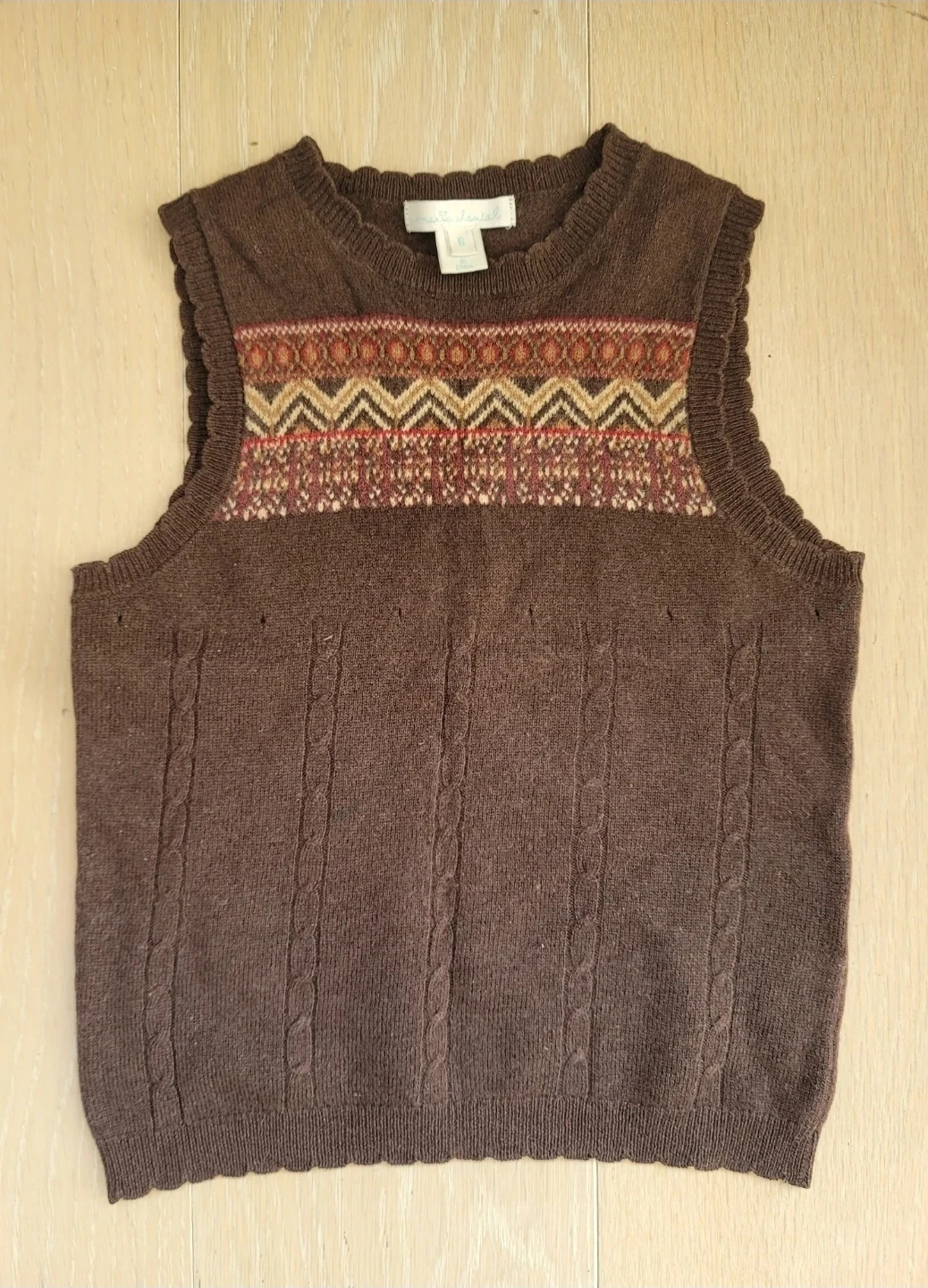 Marie Chantal Brown Cable Knit Vest Size 6
