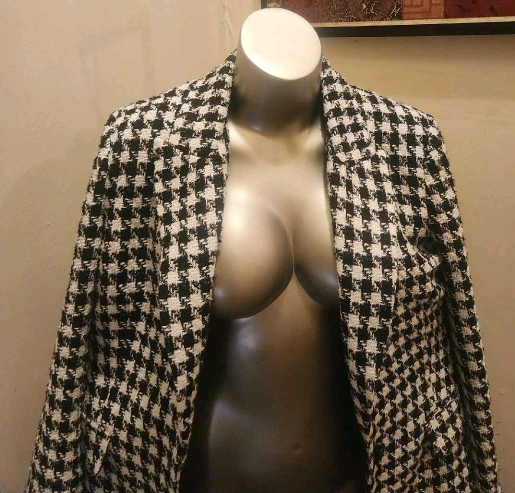 Women's Black and White Houndstooth Blazer - photo 2