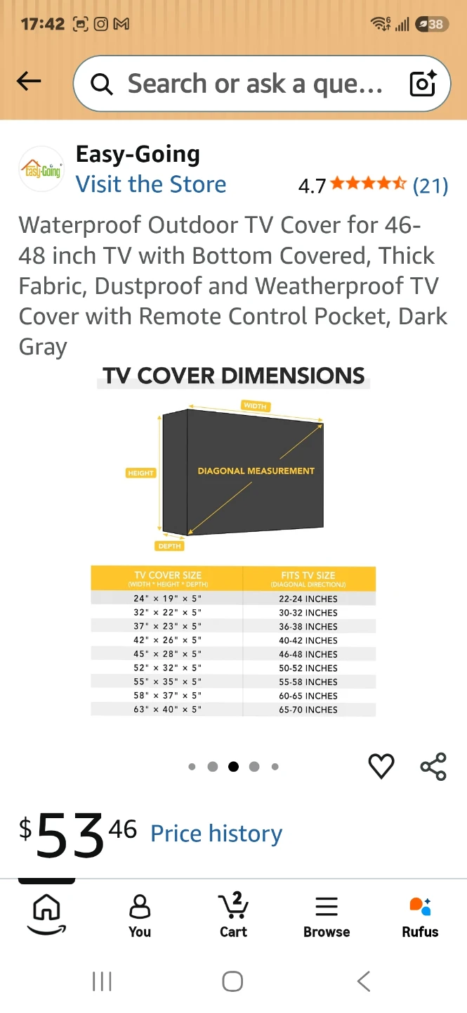 Waterproof Outdoor TV Cover for 46-48 inch TVs - Dark Gray - photo 4