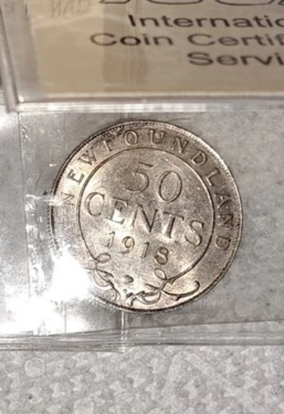 1918C Newfoundland/Canada 50 Cent Silver Coin ICCS AU 55