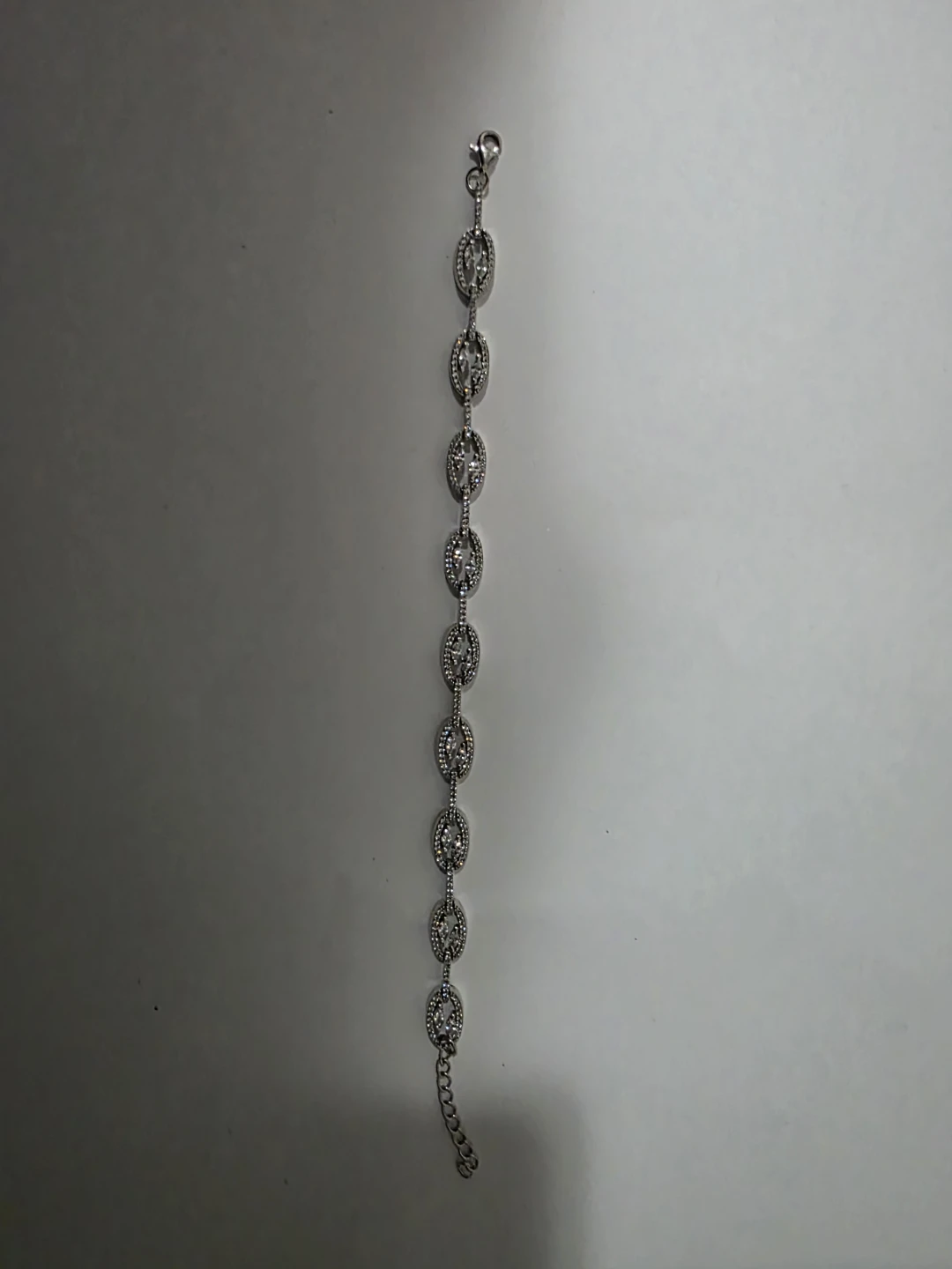 925 Sterling Silver Oval Link Bracelet with CZ (Adjustable) - photo 5