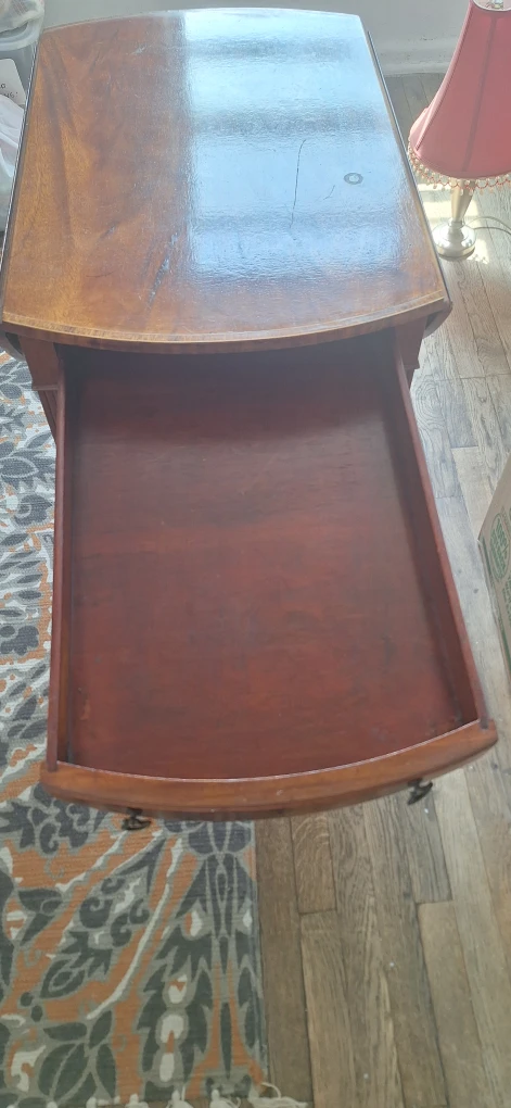 Oval Wood Table with Drawer - photo 5