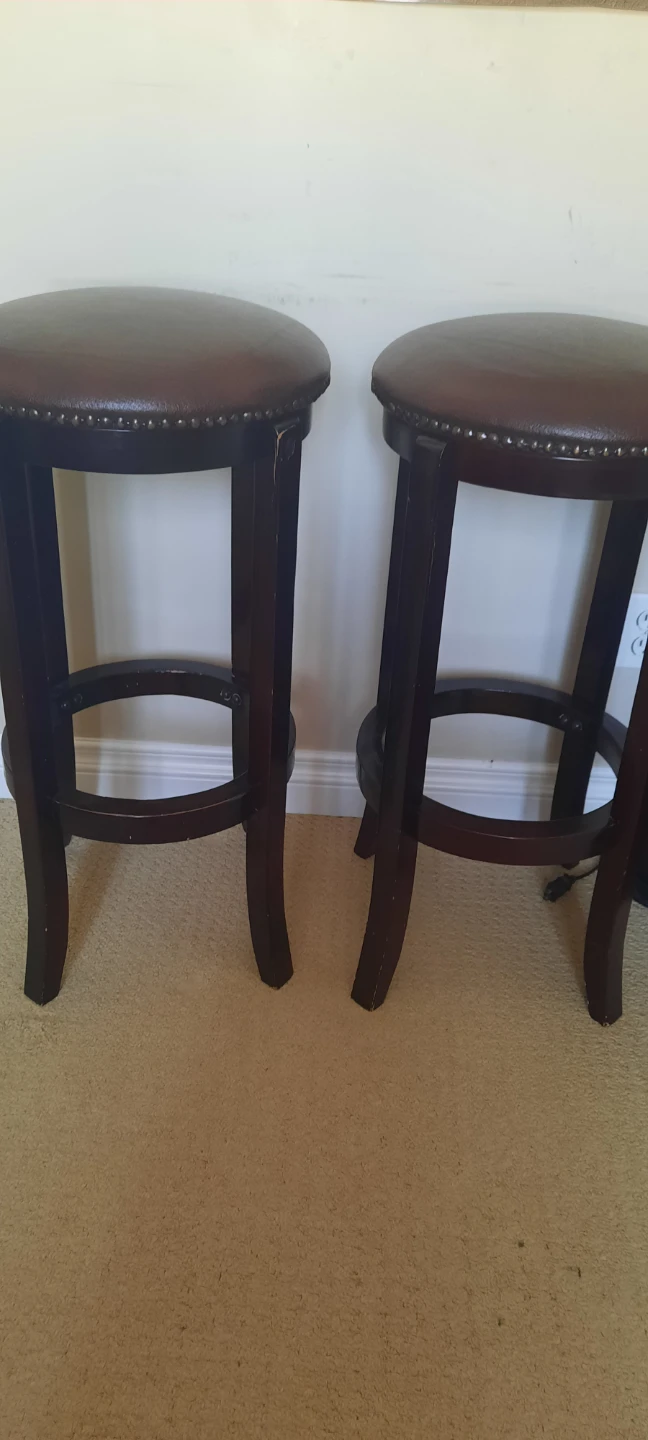 Brown Leather Bar Stool with Wooden Legs