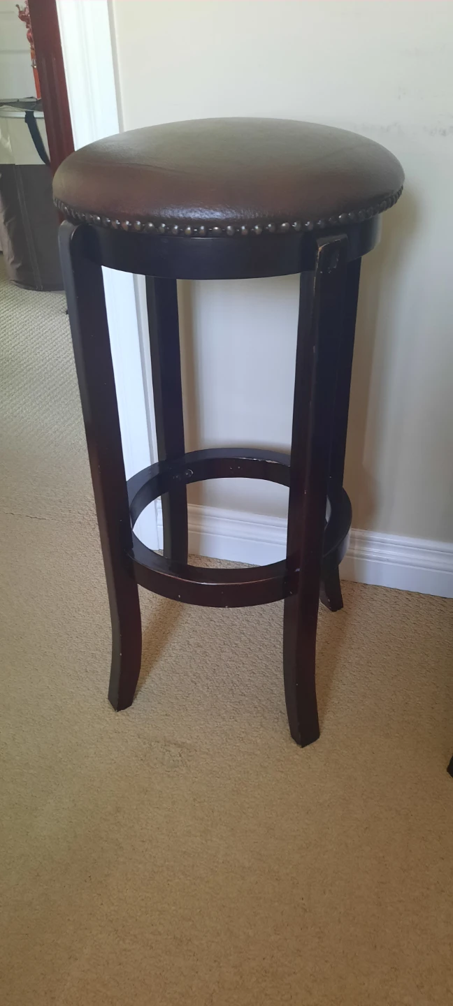 Brown Leather Bar Stool with Wooden Legs - photo 4