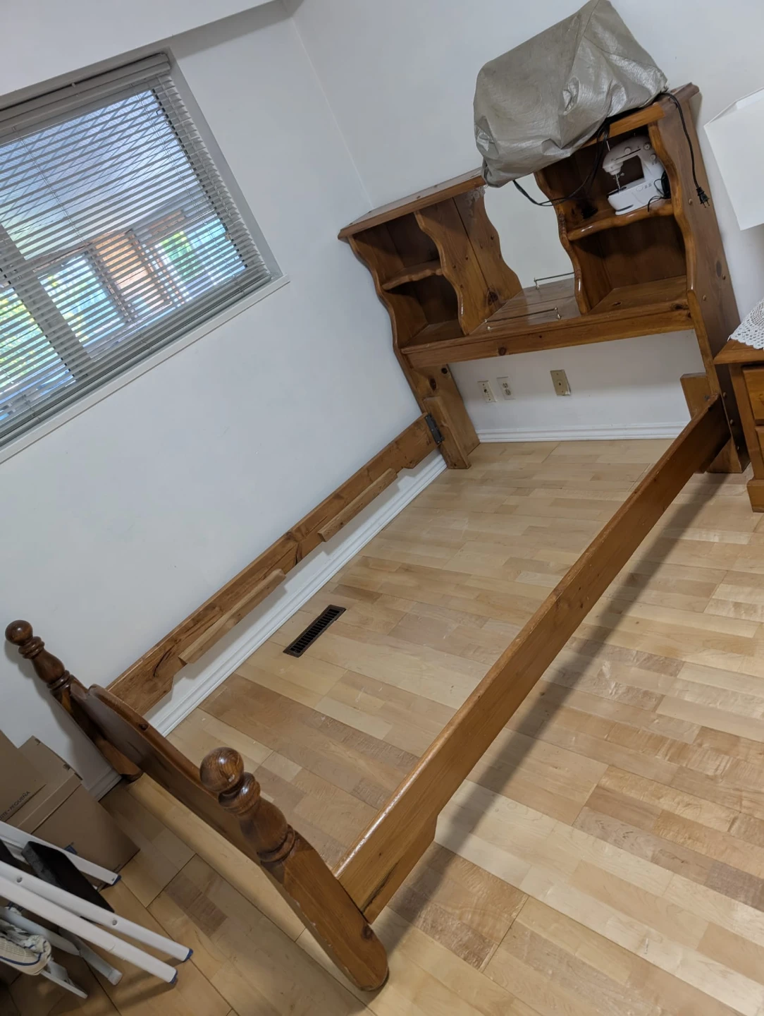Wooden Bed Frame with Headboard and Shelving