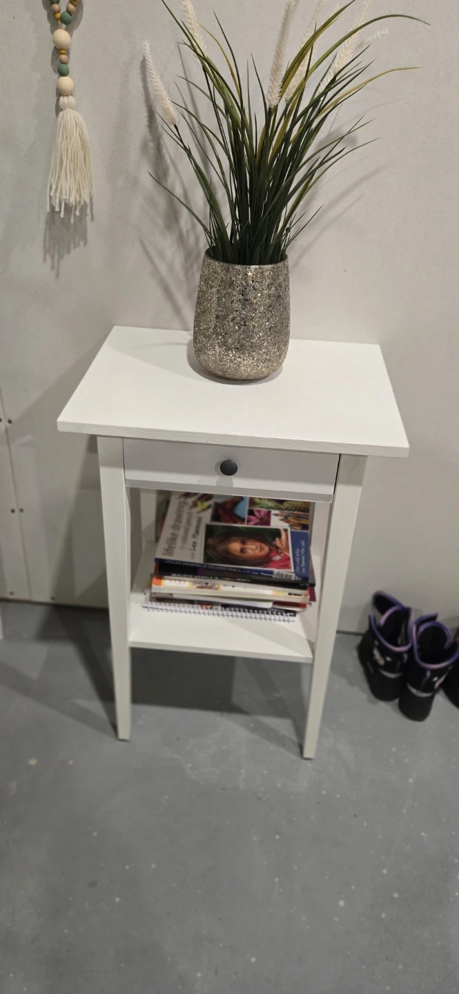 White Nightstand with Drawer and Shelf