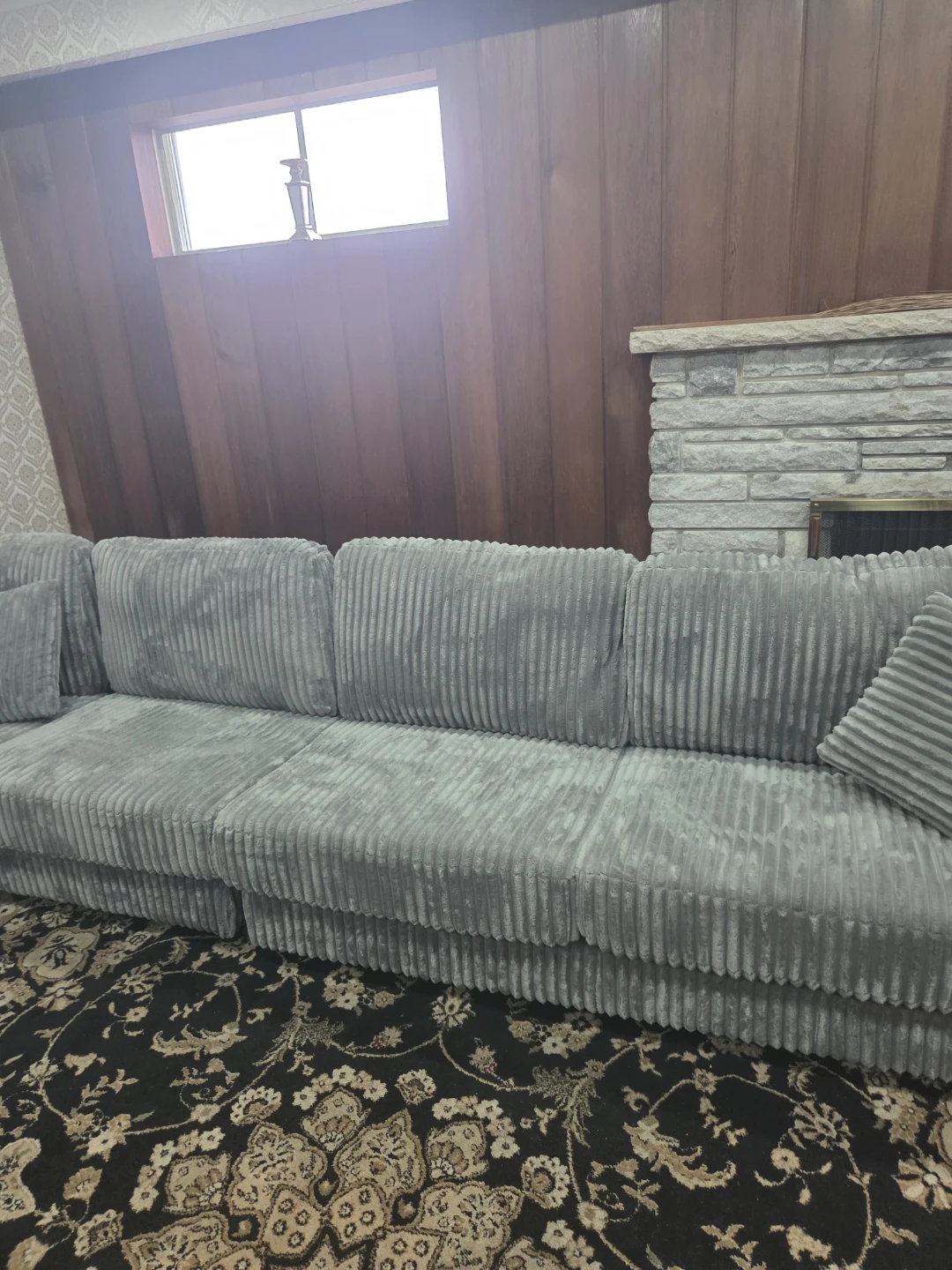 Brand New Grey Corduroy Sectional Sofa  Too Big For Space - photo 5