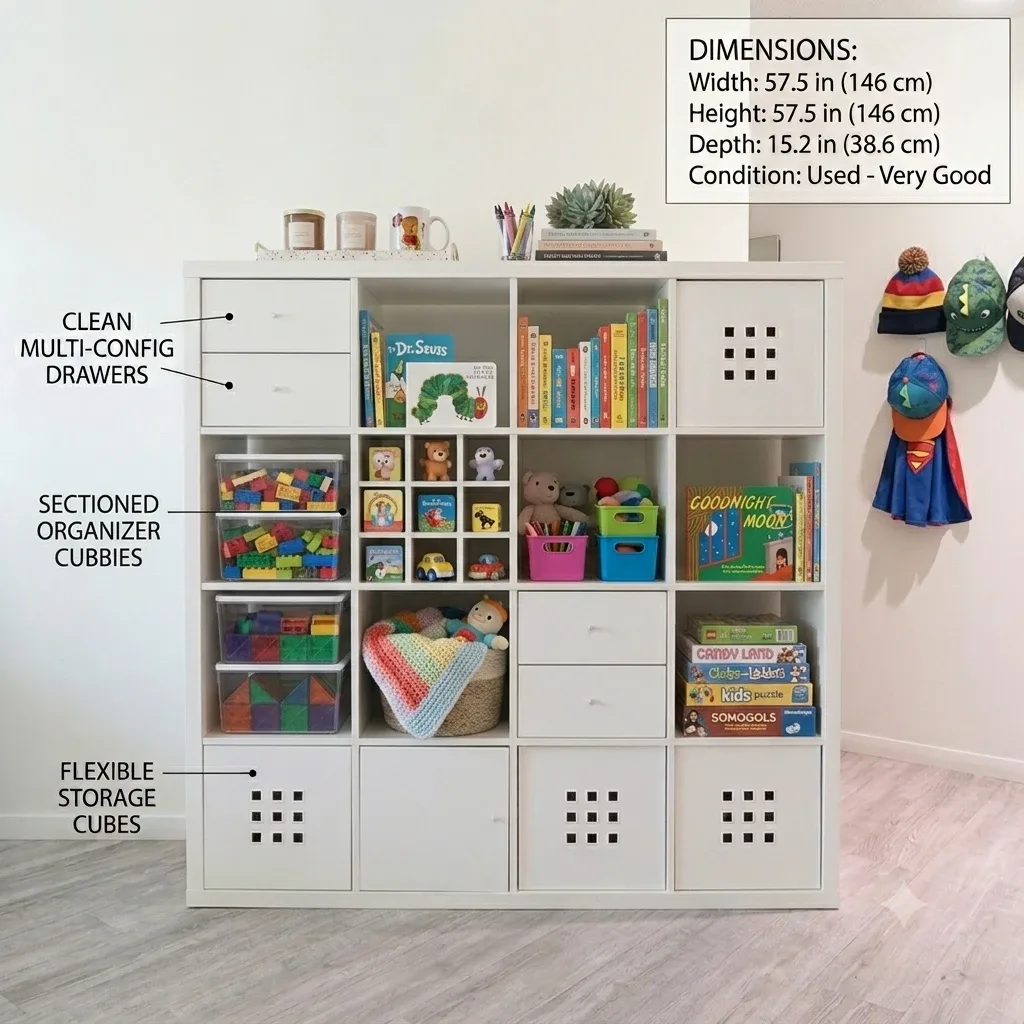 4x4 White Storage Shelf Unit with Cubbies and Drawers - photo 2