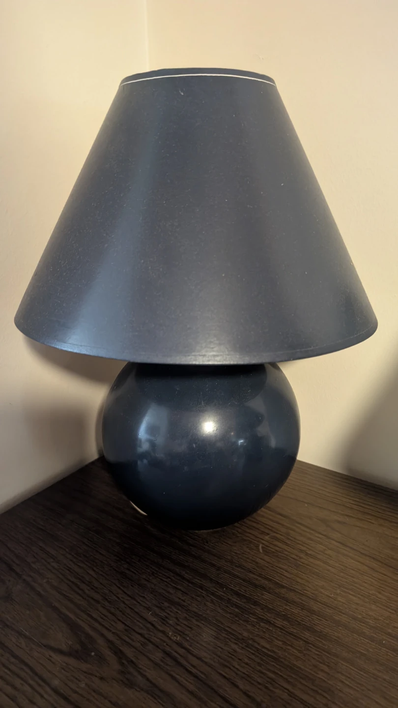 Dark Blue Spherical Table Lamp with Grey Shade