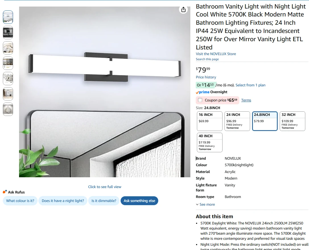 NOVELUX Bathroom Vanity Light - 24 Inch - Cool White - photo 2