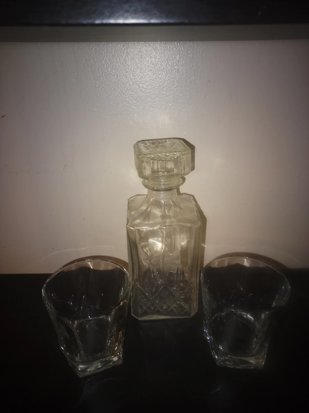 Crystal Cut Glass Decanter and Two Tumblers Set
