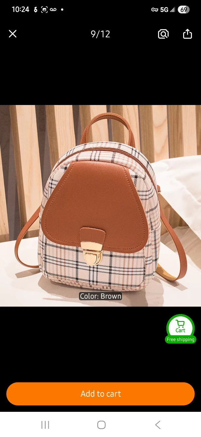 Plaid Mini Backpack with Brown Faux Leather Flap