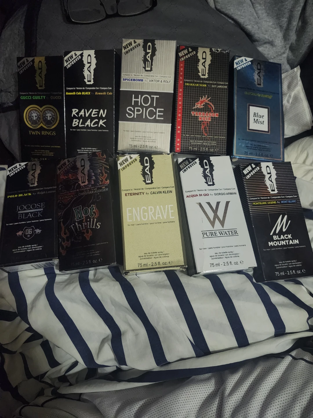 Cologne $5 each or 4 for $20, 2.5 oz each.
