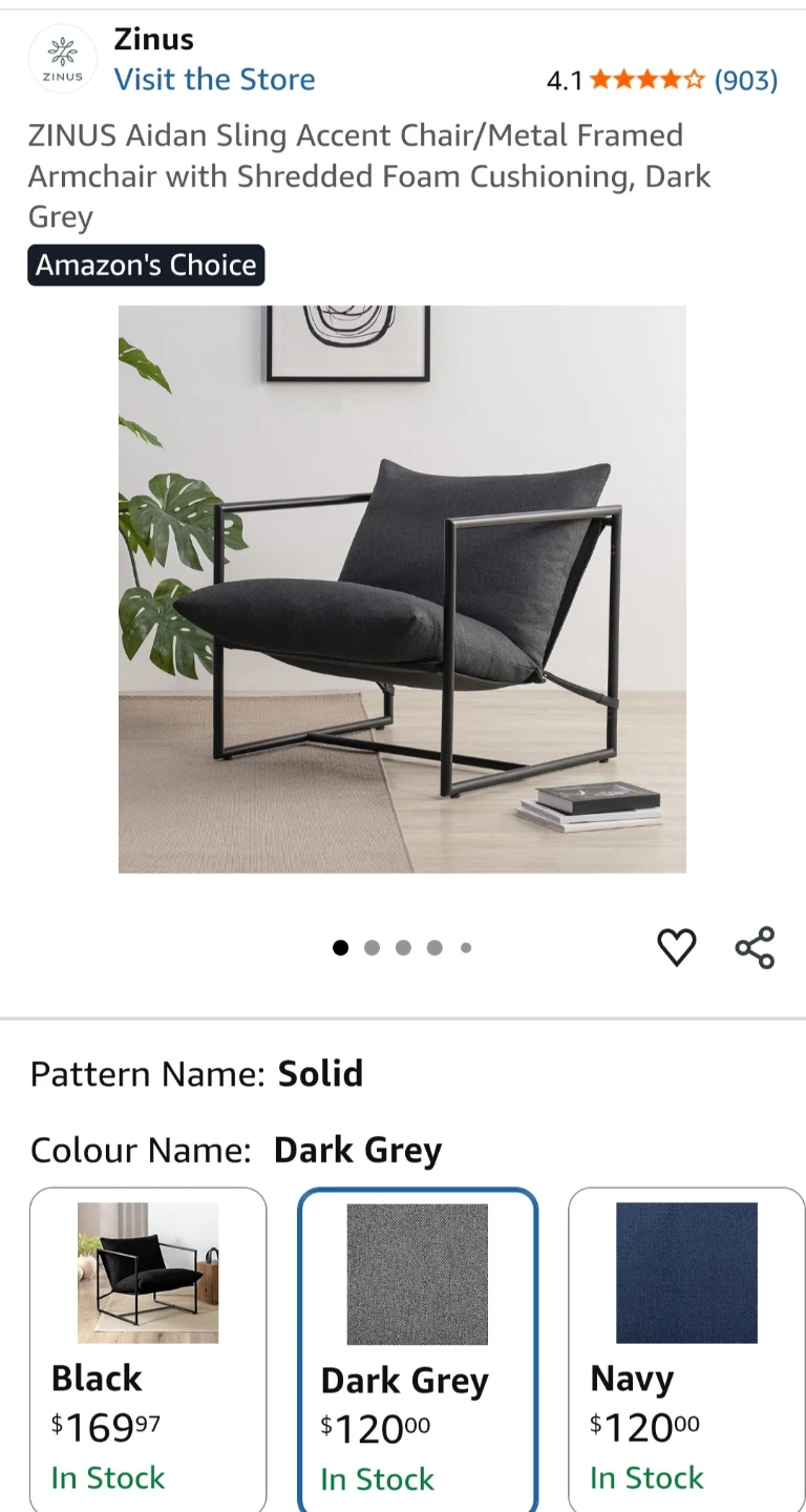 ZINUS Aidan Sling Accent Chair - Dark Grey - photo 2