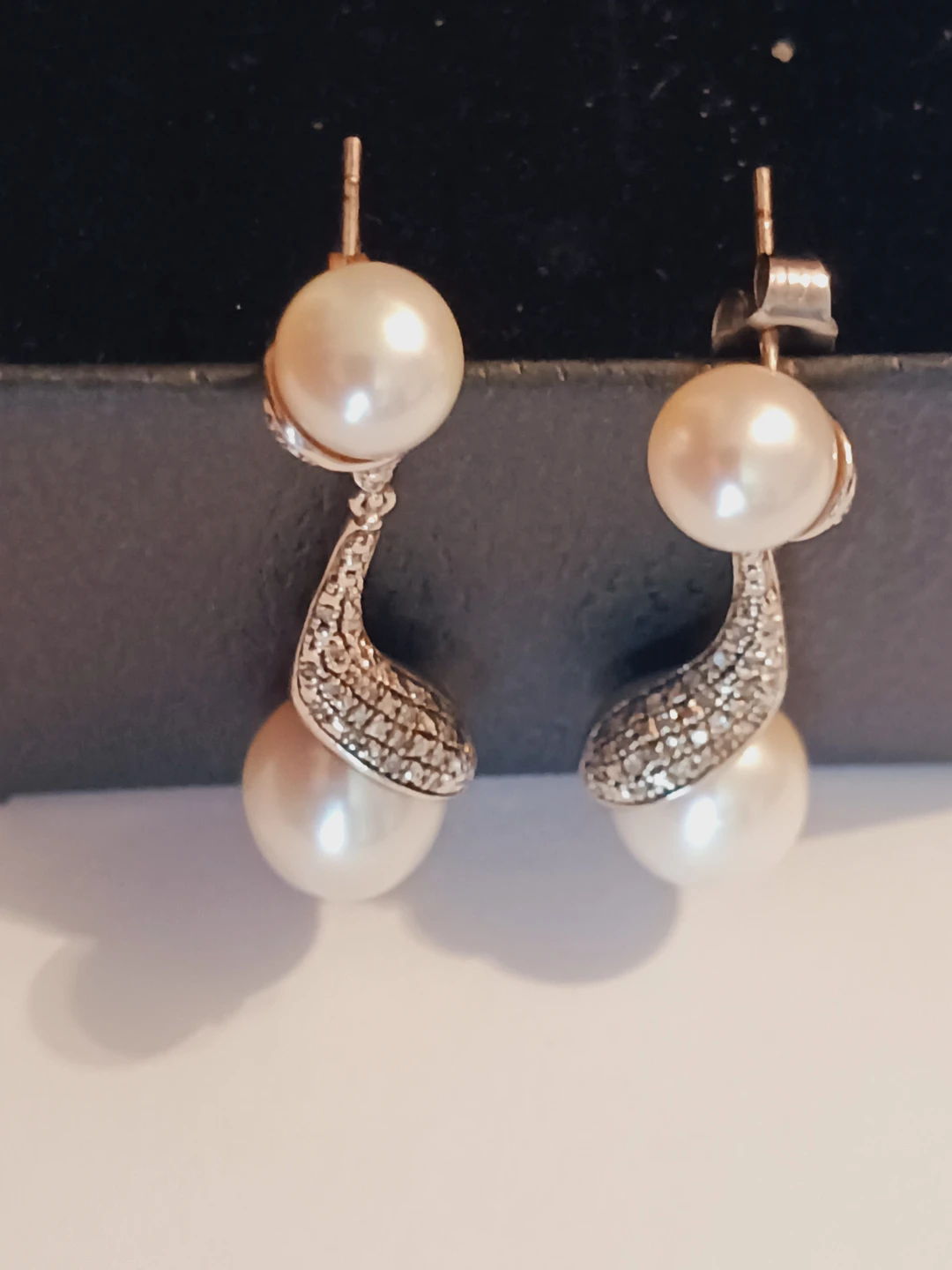 Sterling Silver 0.30KT DIAMONDS  Genuine Pearl Earrings - photo 2