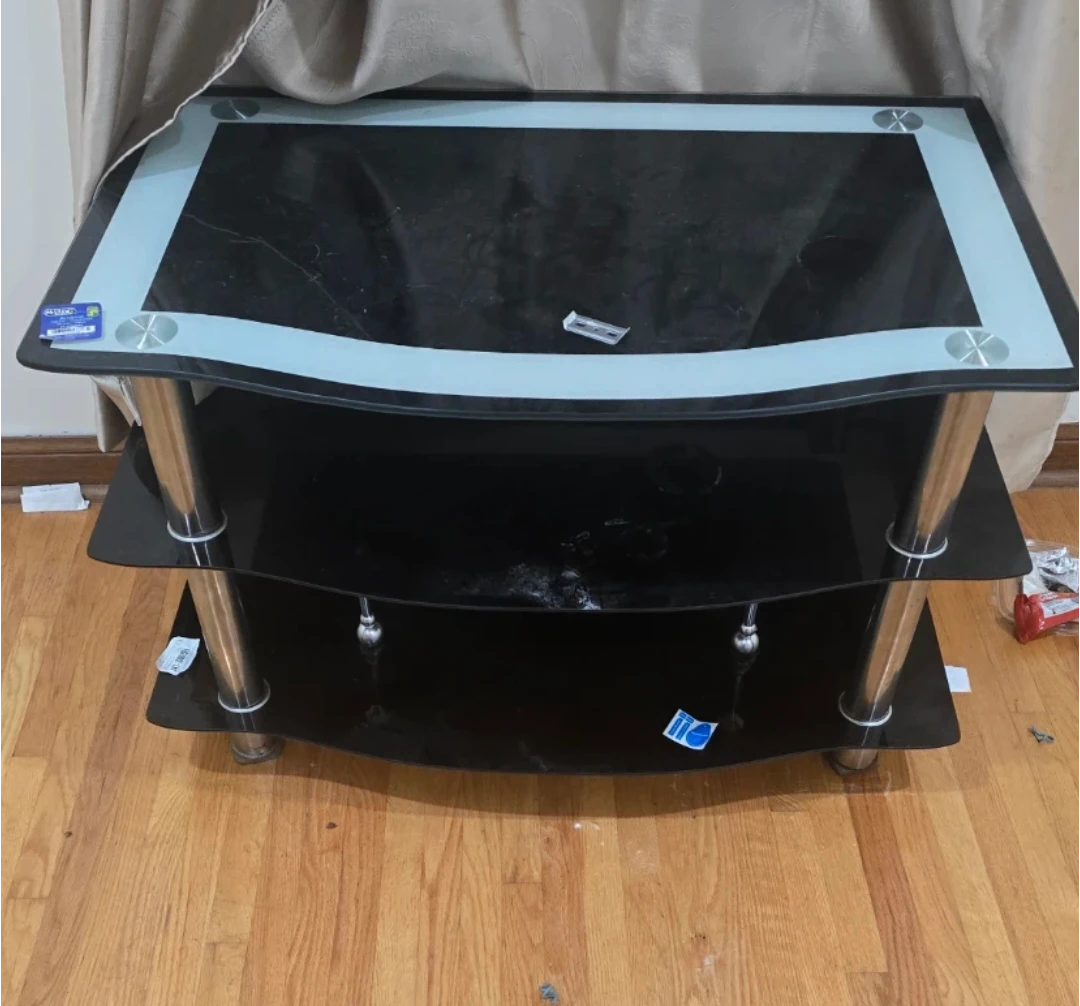 3-Tier Black Glass TV Stand