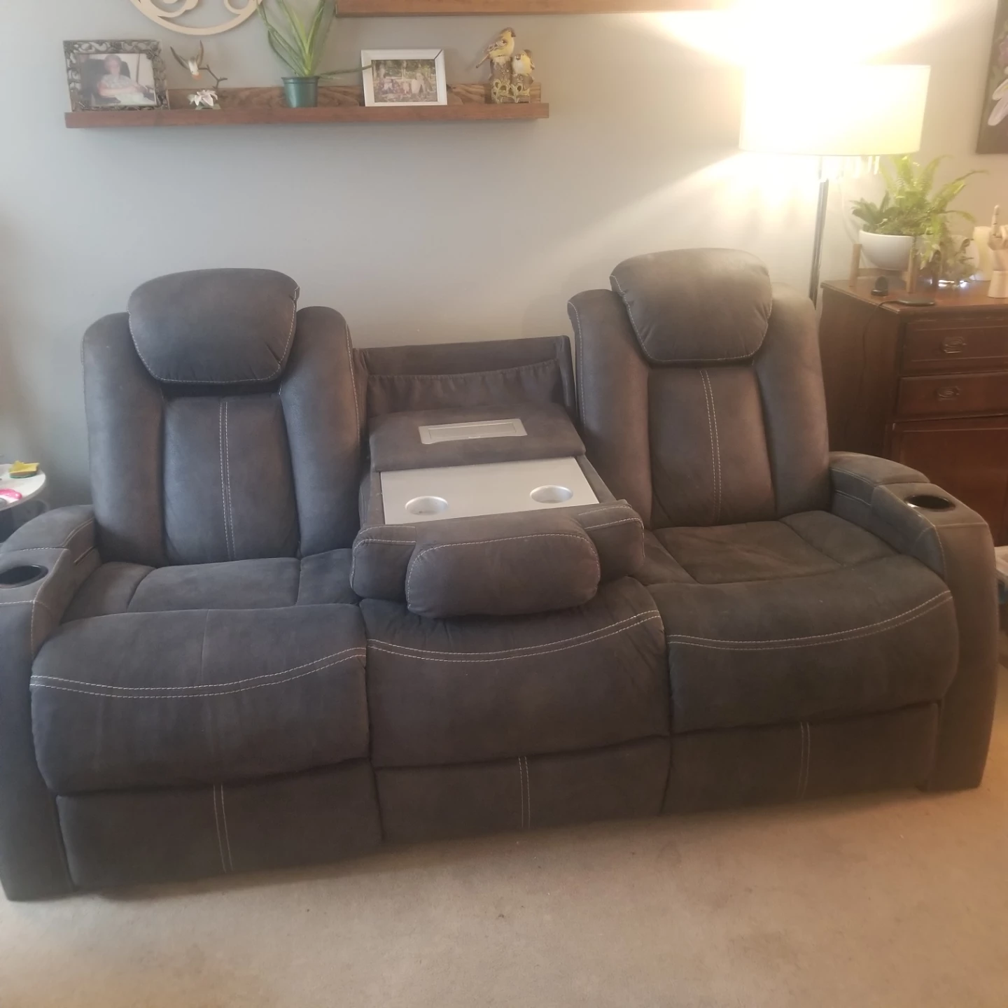 Dark Grey Reclining Sofa with Center Console - photo 2
