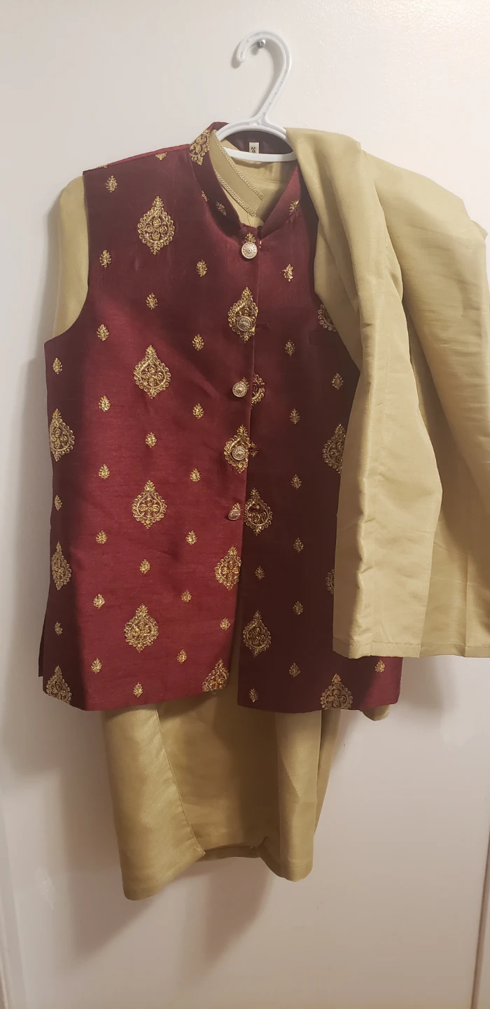 Men's Kurta Shalwar Set with Embellished Vest - photo 3