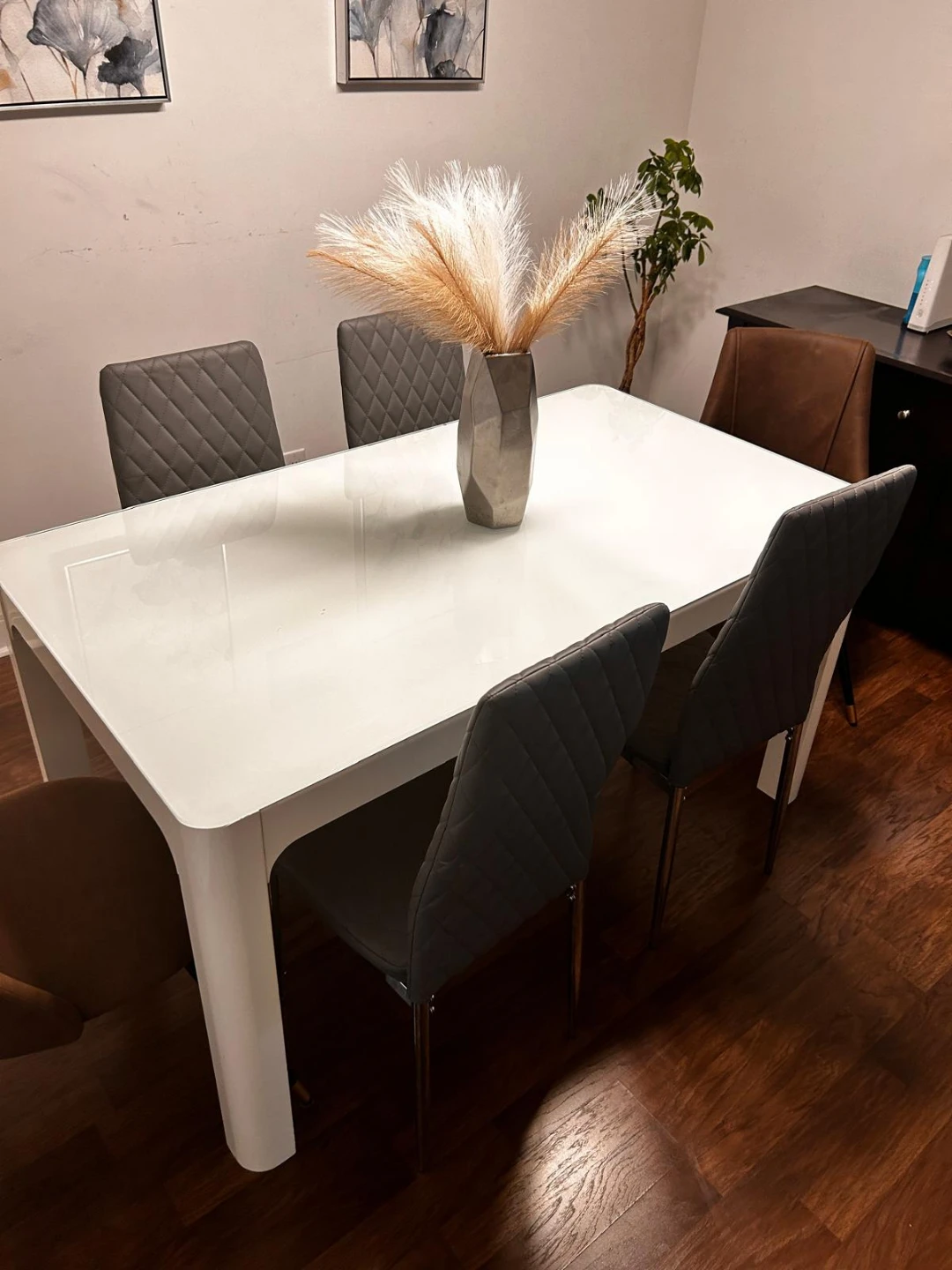 Modern White Dining Table with 6 Chairs