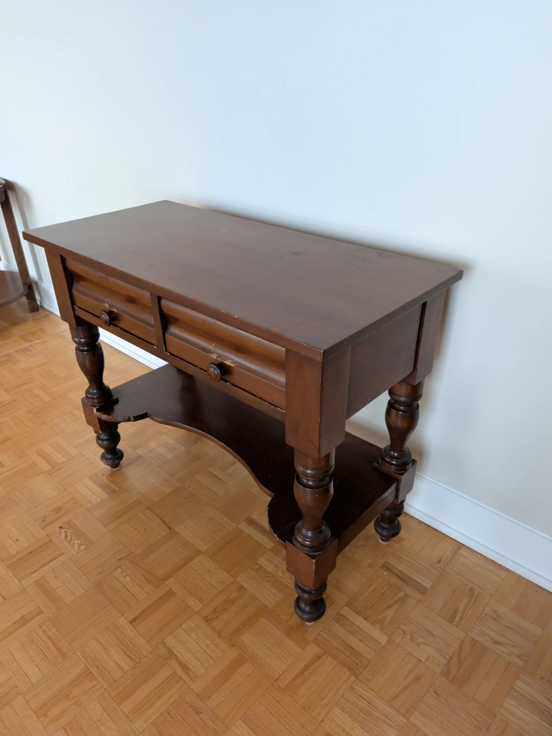 Vintage Dark Wood Console Table with Drawers - photo 3